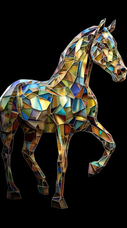 Stained Glass Horse on Dark Background Generative AIの素材