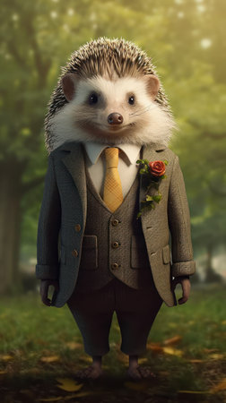 Business Hedgehog in a GardenThemed Office AI Generatedの素材