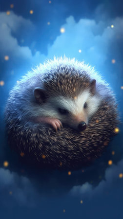 Sleeping Hedgehog on a Dark Sky Cloud AI Generatedの素材