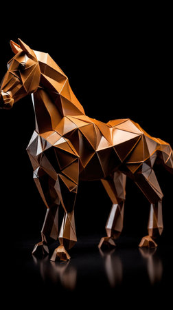 Origami Horse on Dark Background Generative AIの素材