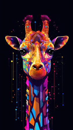 Glitched Giraffe on Dark Background Generative AIの素材