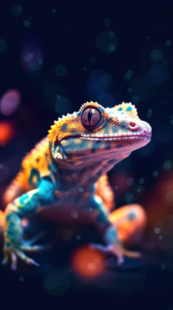 Gecko Double Exposure on Dark Background Generative AIの素材