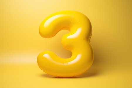 Floating Number 3 Typography on Yellow Background AI Generatedの素材