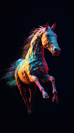 Glitched Horse on Dark Background Generative AIの素材