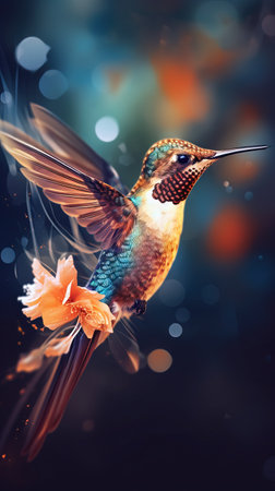 Double Exposure Hummingbird on Dark Background Generative AIの素材