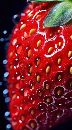 Extreme Macro CloseUp of a Juicy Translucent Strawberry Slice AI Generatedの素材