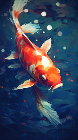 Low Poly Koi Fish Swimming in Dark Waters Generative AIの素材