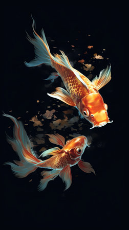 Double Exposure of Koi Fish on Dark Background Generative AIの素材