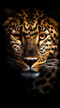 Minimalist Leopard on Dark Background Generative AIの素材