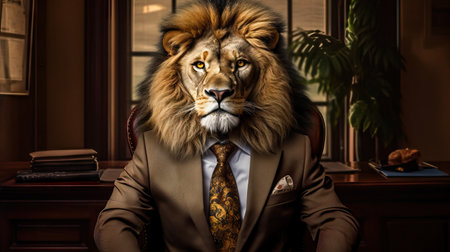 Lion in a Business Suit The Ultimate House Property Seller Generative AIの素材