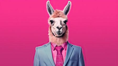 Llama in Pink Business Suit Professional Animal Attire Generative AIの素材