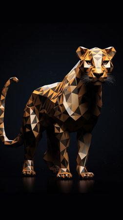 Leopard Geometric Origami on Dark Background Generative AIの素材