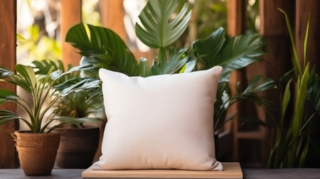 Boho Style White Cushion Mockup on Background AI Generatedの素材
