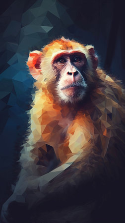 Low Poly Monkey on Dark Background Generative AIの素材