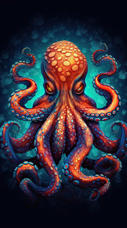 Colorful Octopus on Dark Background AI Generatedの素材