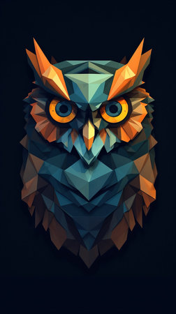 Low Poly Owl on Dark Background Generative AIの素材