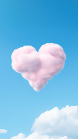 Pastel Colored Heart Shape Cloud Against a Soft Blue Sky AI Generatedの素材