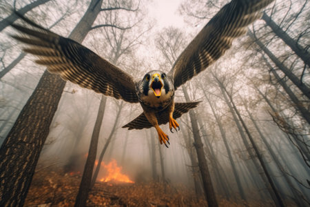 Escape from the Flames Peregrine Falcon Flees Forest Fireの素材