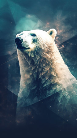 Double Exposure of a Polar Bear on Dark Background Generative AIの素材