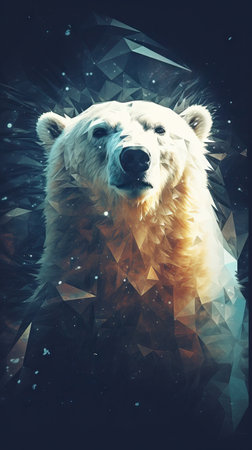 Double Exposure Polar Bear on Dark Background AI Generatedの素材