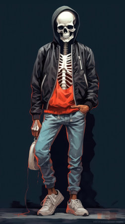 Super Dope Laid Back Killer Skeleton Streetwear AI Generatedの素材
