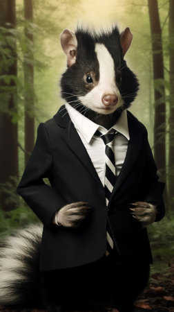 Skunk in a Business Suit in a WoodlandThemed Office AI Generatedの素材