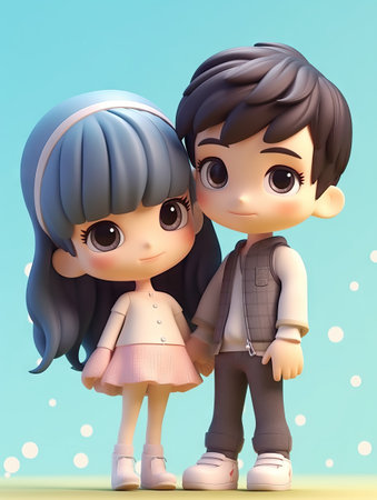 Super Cute Couple in Spring Pastel Color Mockup AI Generatedの素材