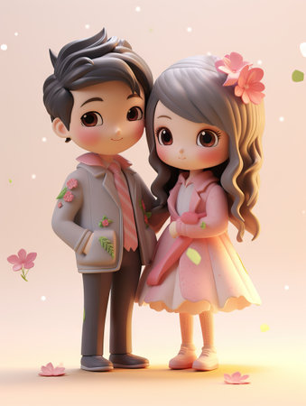 Super Cute Couple in Spring Pastel Color Mockup AI Generatedの素材