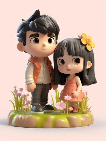 Super Cute Couple in Spring Pastel Color Mockup AI Generatedの素材