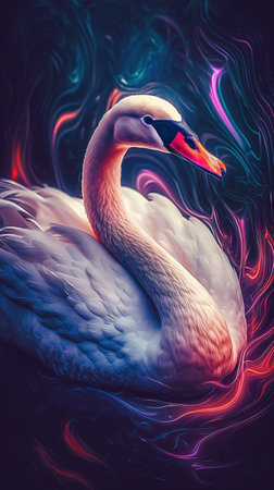 Neon Swan on Dark Background Generative AIの素材