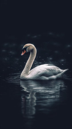 Minimalist Swan on Dark Background Generative AIの素材