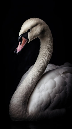 Realistic Swan on Dark Background AI Generatedの素材