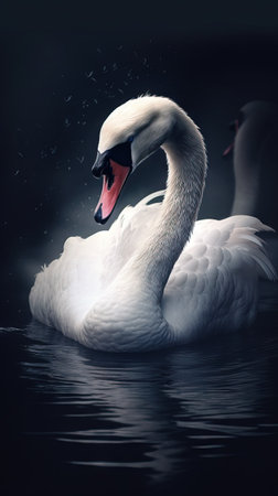 Swan in Bokeh Style on Dark Background Generative AIの素材