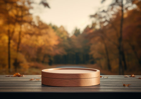 Autumnthemed Wooden Box on Table AI Generatedの素材