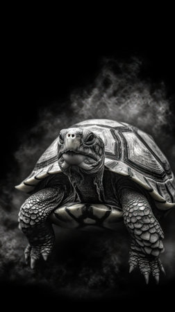 Black and White Turtle on Dark Background AI Generatedの素材