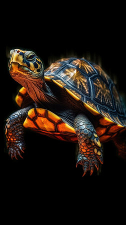 Majestic Turtle in Bokeh Style on Dark Background Generative AIの素材