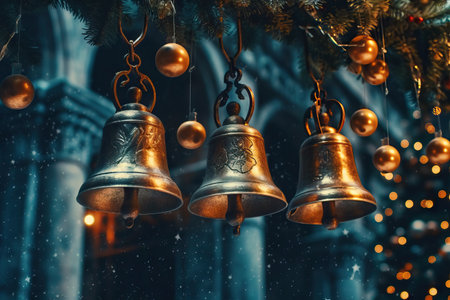 Vintage Christmas Background with Highly Detailed Bells AI Generatedの素材