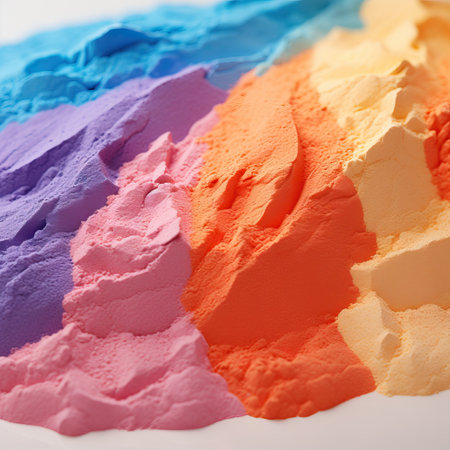 Vibrant Rainbow Coloured Sand Stripes Close-Up AI Generatedの素材