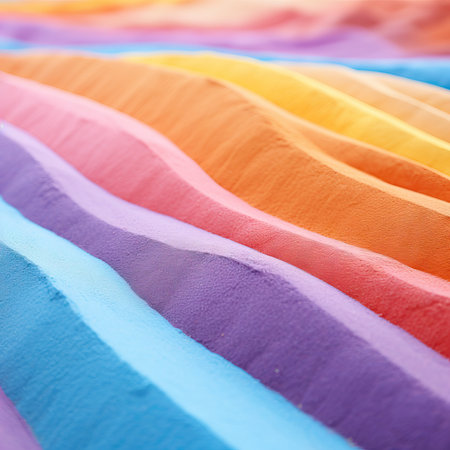 Vibrant Rainbow Colored Sand Stripes Close-Up AI Generatedの素材