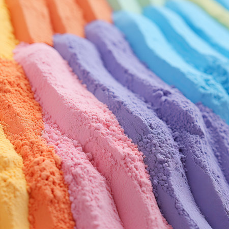 Vibrant Rainbow Coloured Sand Stripes Close-Up AI Generatedの素材