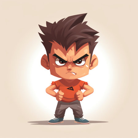 Angry Child in Flat Minimalistic Animation AI Generatedの素材