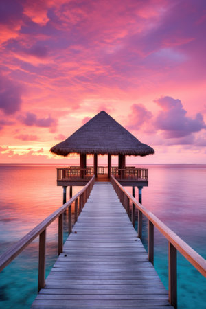 Soft Dreamy Travel Destination in Beautiful Maldives AI Generatedの素材