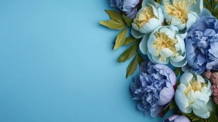 Vibrant Blue Peonies in a Bright Frame AI Generatedの素材