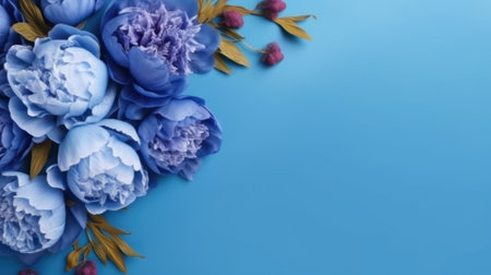 Vibrant Blue Peonies in a Bright Frame AI Generatedの素材