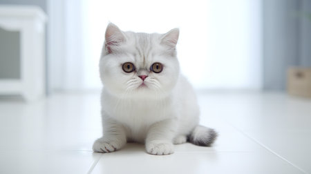 Exotic Shorthair Cat on White Background AI Generatedの素材