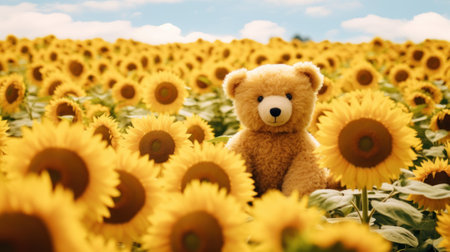 Picnic in a Field of Sunflowers AI Generatedの素材