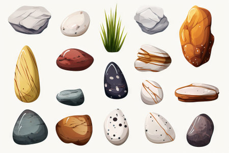 Magical Rocks Set - Flat Minimalistic AI Generatedの素材