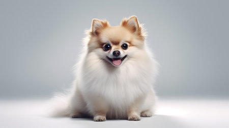 Adorable Pomeranian Dog on White Background AI Generatedの素材