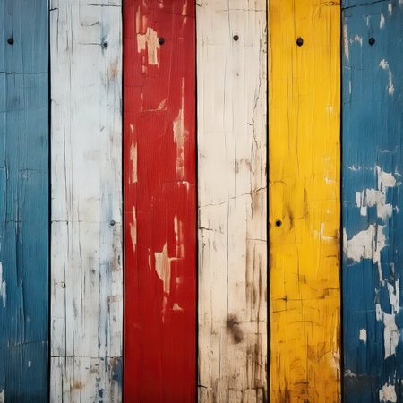Vintage Wood Boards with Cracked Paint Texture AI Generatedの素材