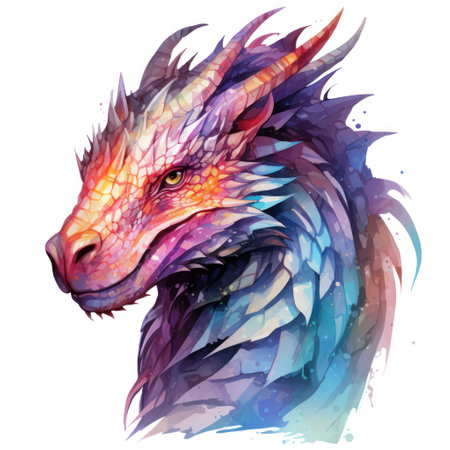 Colorful Watercolor Clipart of Elemental Dragons AI Generatedの素材